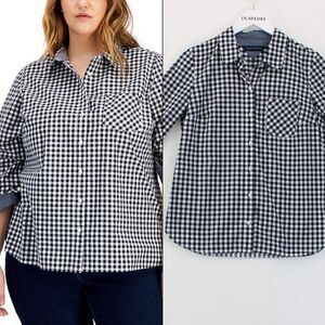 Tommy Hilfiger Plus Size Gingham-Pint Roll-Tab-Sleeve Top Sky Capt/Bright White